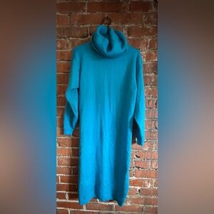 Vintage blue knit turtleneck sweater dress - small
